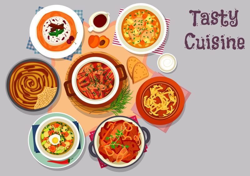 矢量晚餐食物插图设计