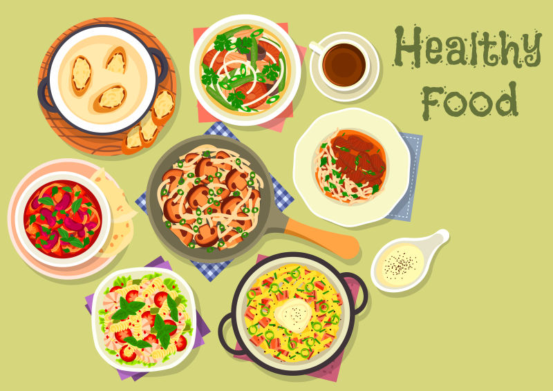 晚餐的美味菜肴矢量设计