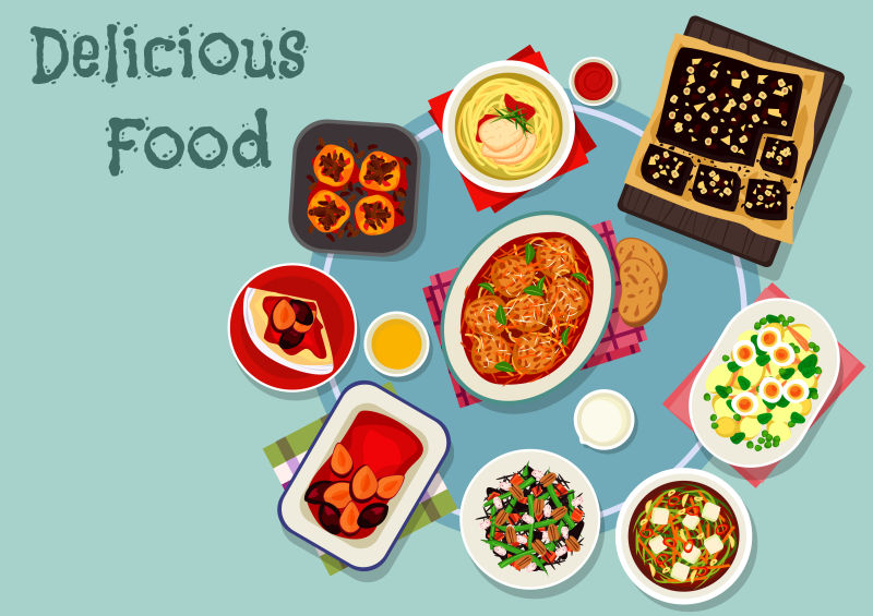 矢量美味晚餐插图