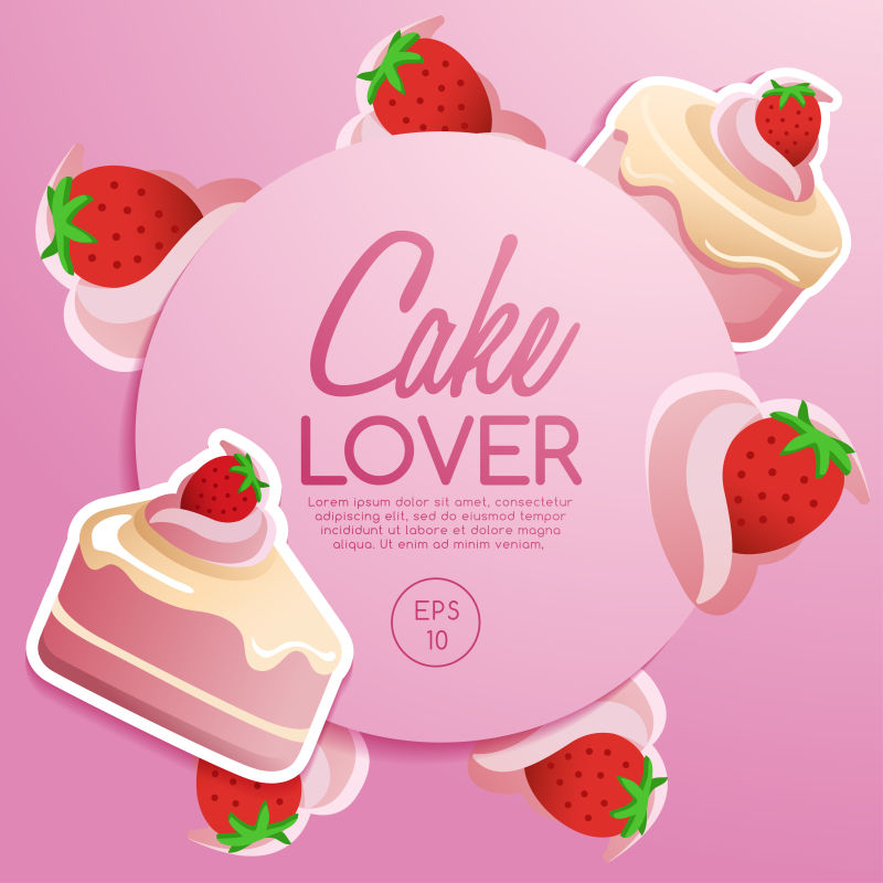 创意矢量卡通草莓蛋糕元素的横幅设计