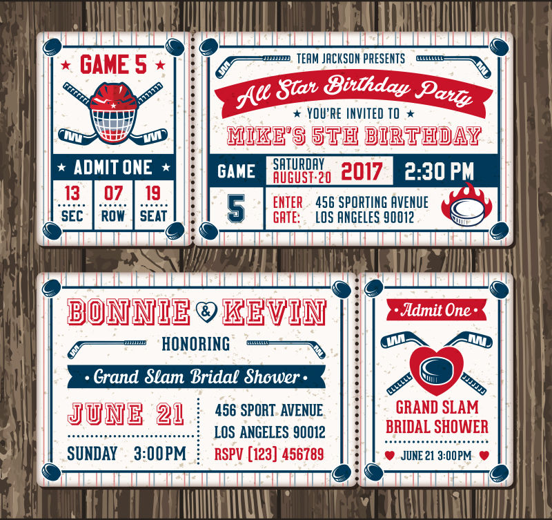 抽象矢量曲棍球元素的复古标志设计