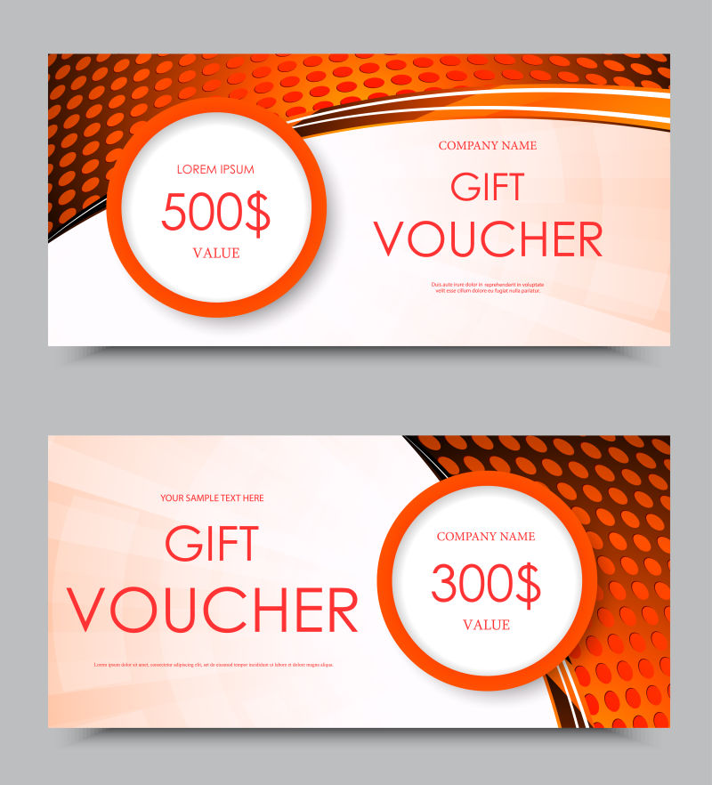 橙色波纹图案礼品券矢量设计