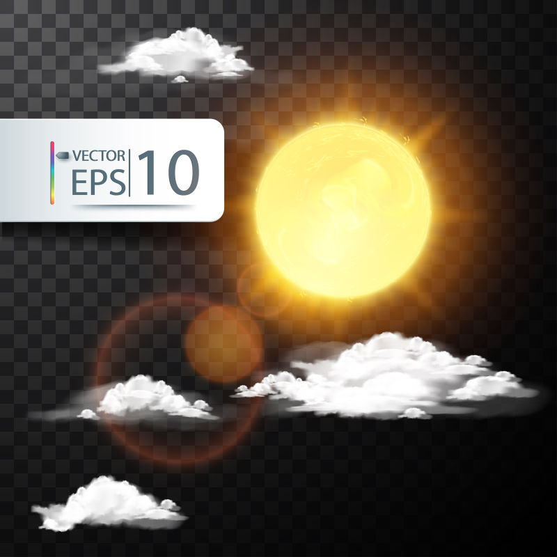 现实中的云与夏日的阳光矢量插图