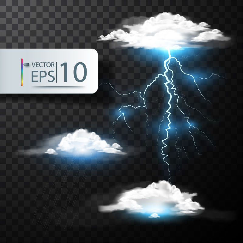 现实雨云与雷电隔离矢量图解