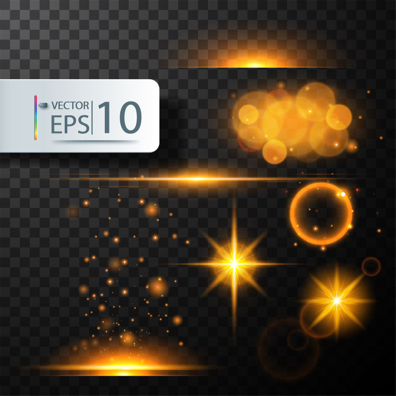 矢量一组金色发光灯效果图设计