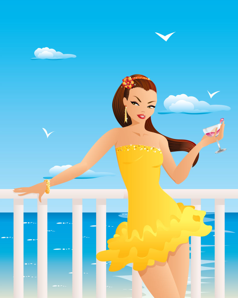 矢量喝鸡尾酒美女