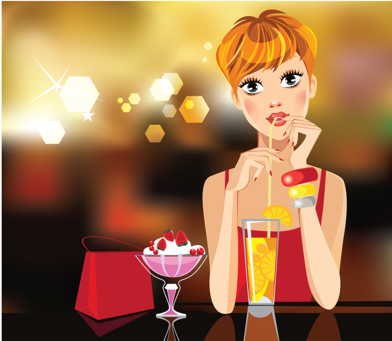 矢量喝饮料的美女