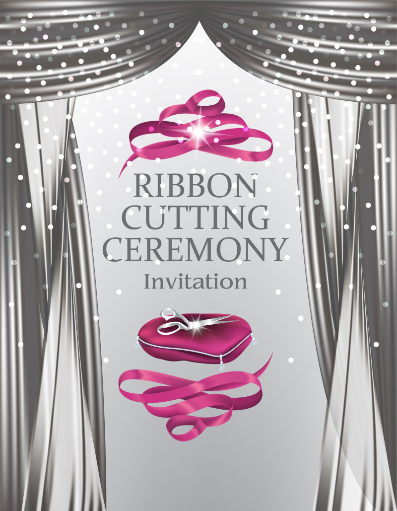 矢量盛大开幕式优雅的邀请卡与闪闪发光的剧院窗帘