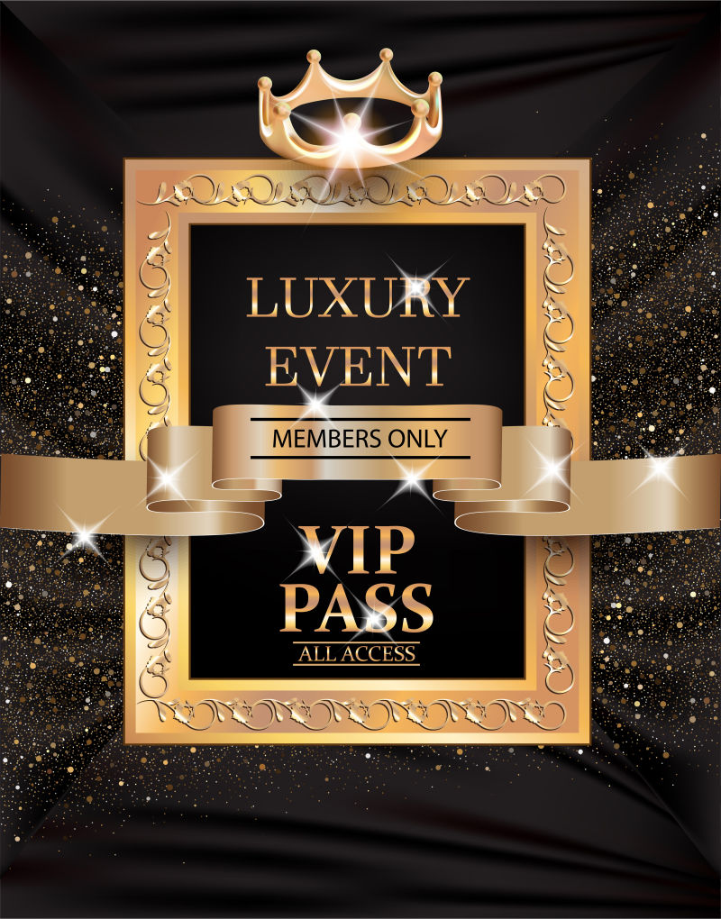 矢量豪华事件贵宾通行证与老式框架