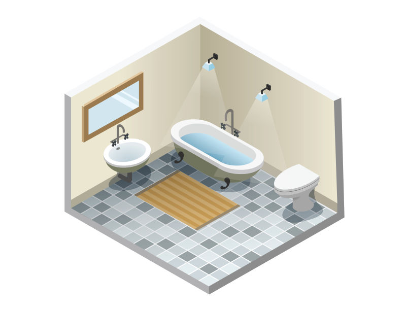 创意矢量现代浴室等距设计插图