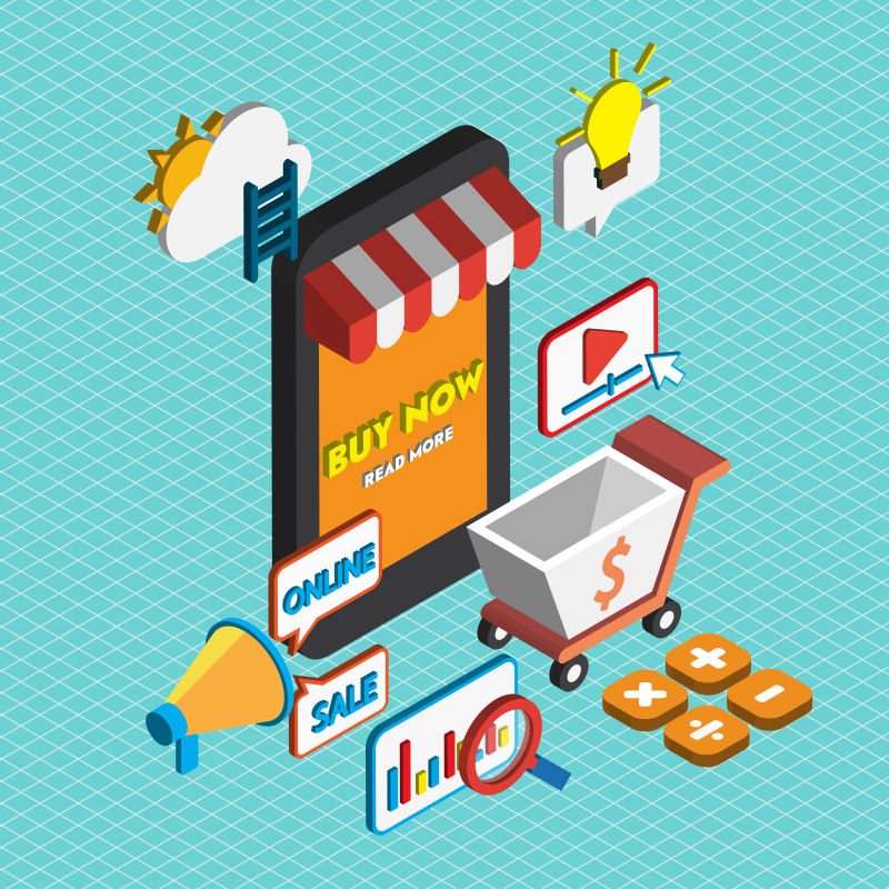 在线营销概念矢量插图