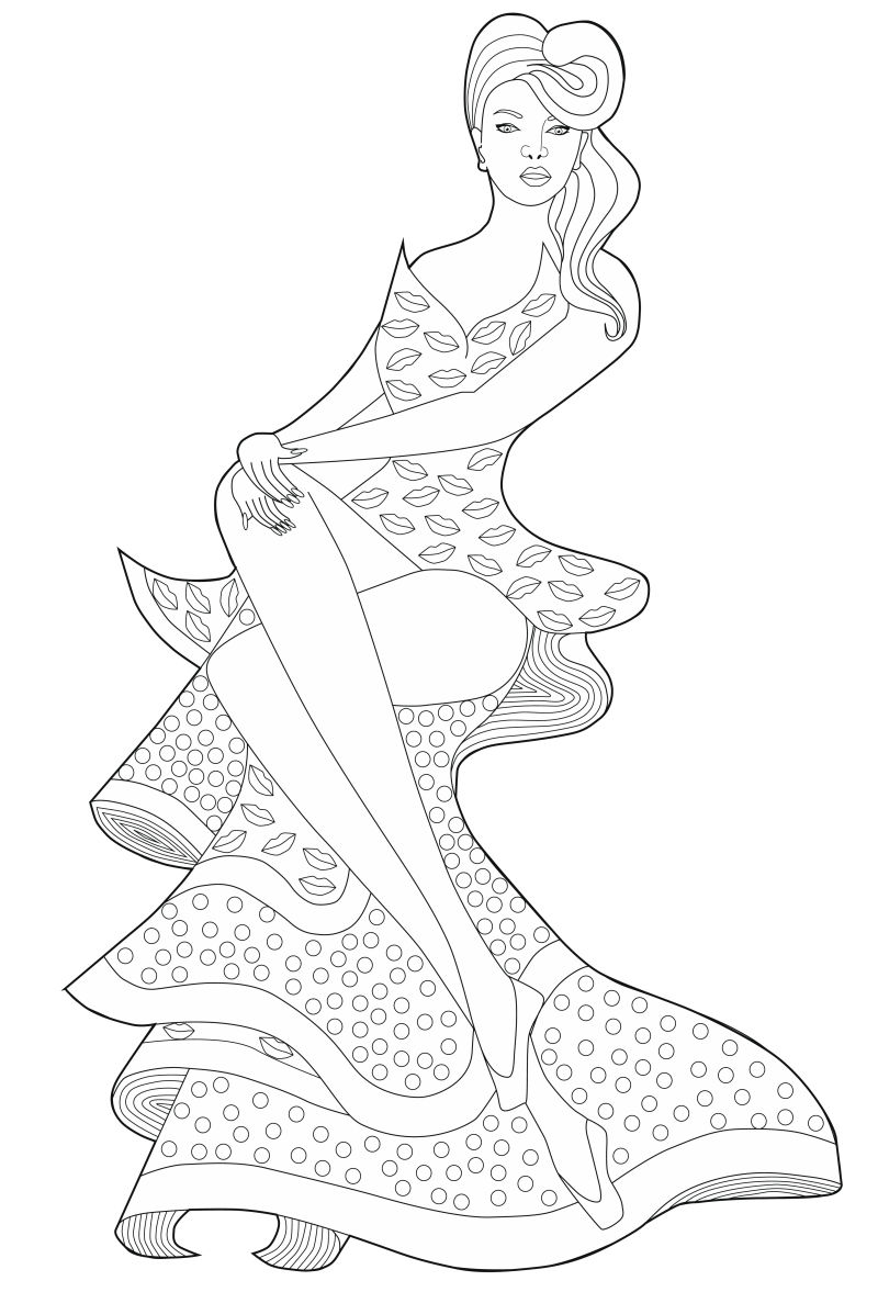 手绘的长裙美女矢量插图