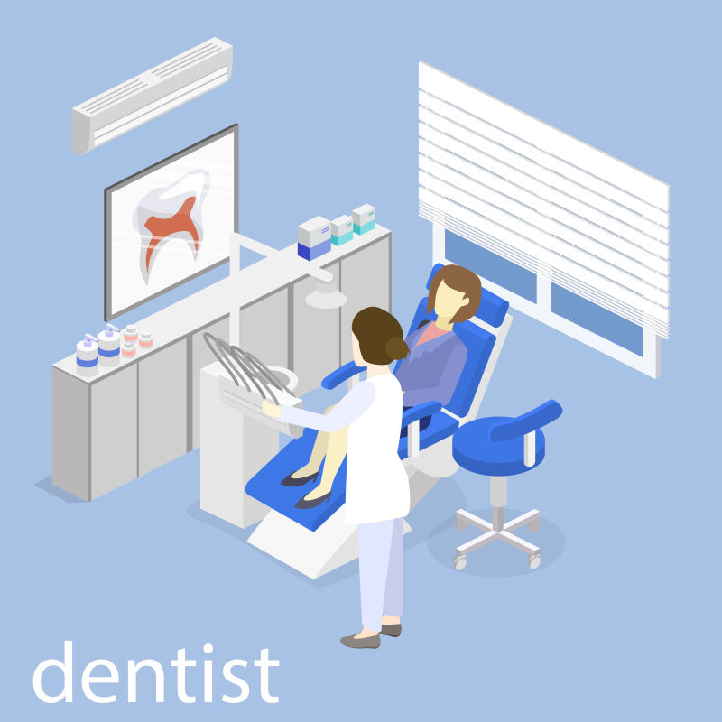 牙科诊所室内矢量插图