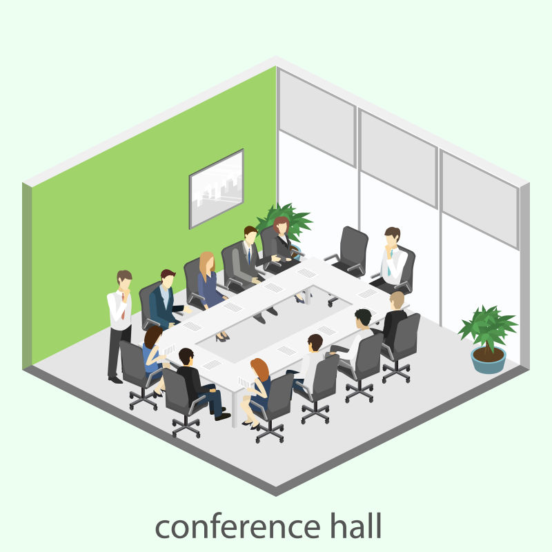 商务会议办公室矢量等距平面三维插图