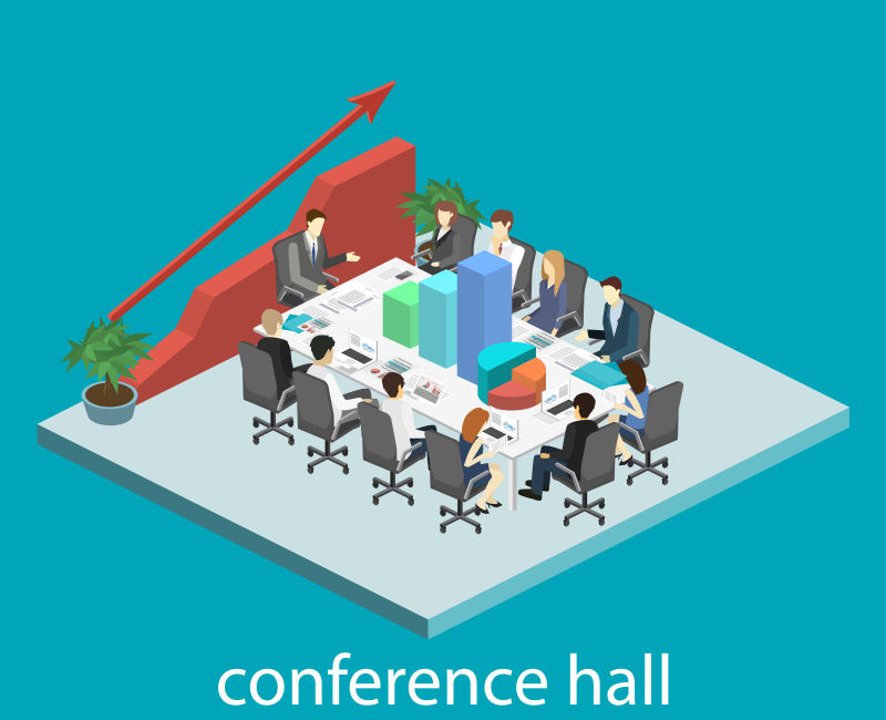 商务会议矢量等距插图