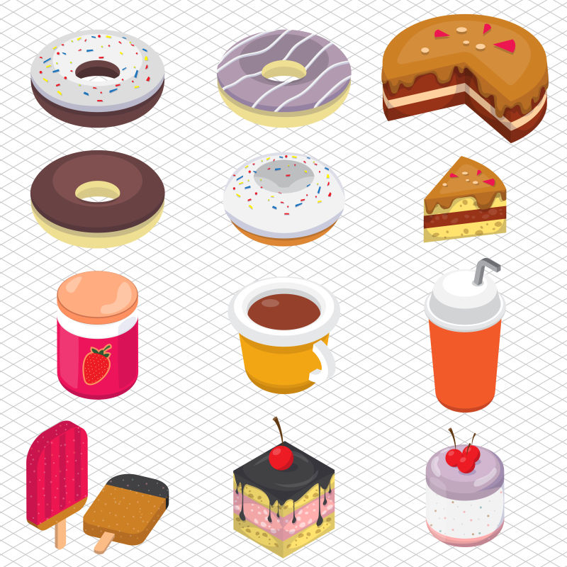 甜点概念图标矢量等距插图