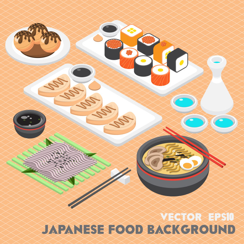 日本食品图标矢量插图