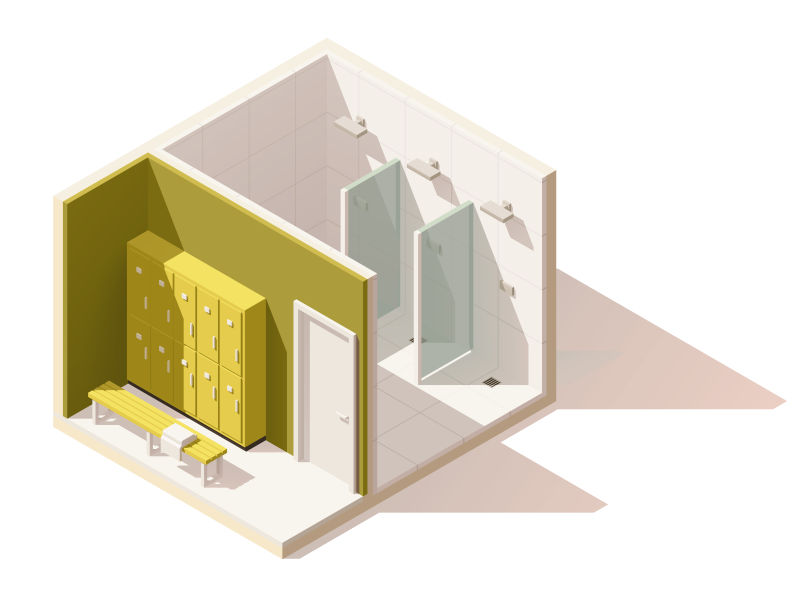 储物柜和淋浴间矢量等距设计