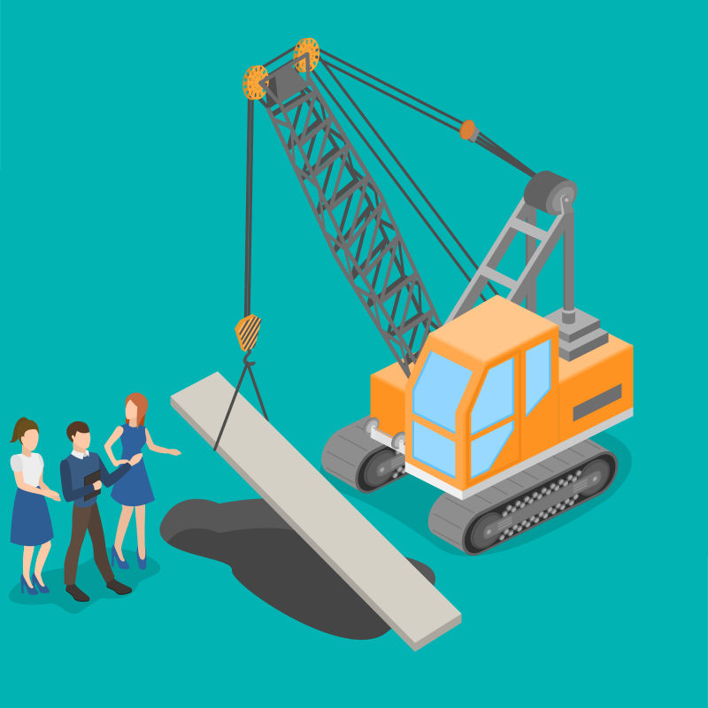 汽车起重机道路施工矢量插图