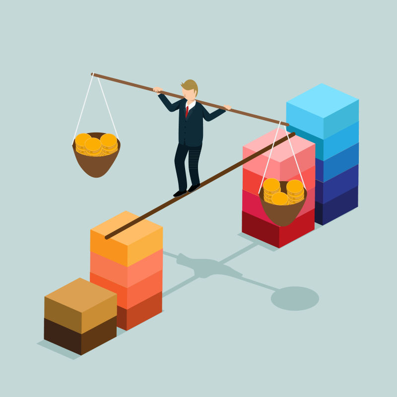 企业财务平衡概念等距创意平面设计矢量图