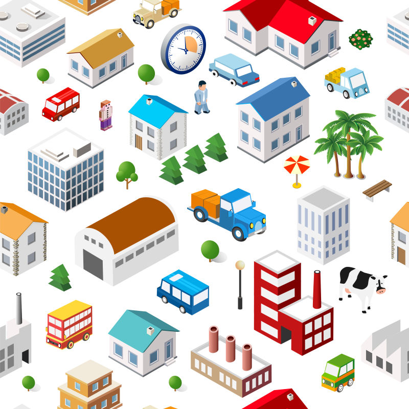 城市设置矢量等距平面设计