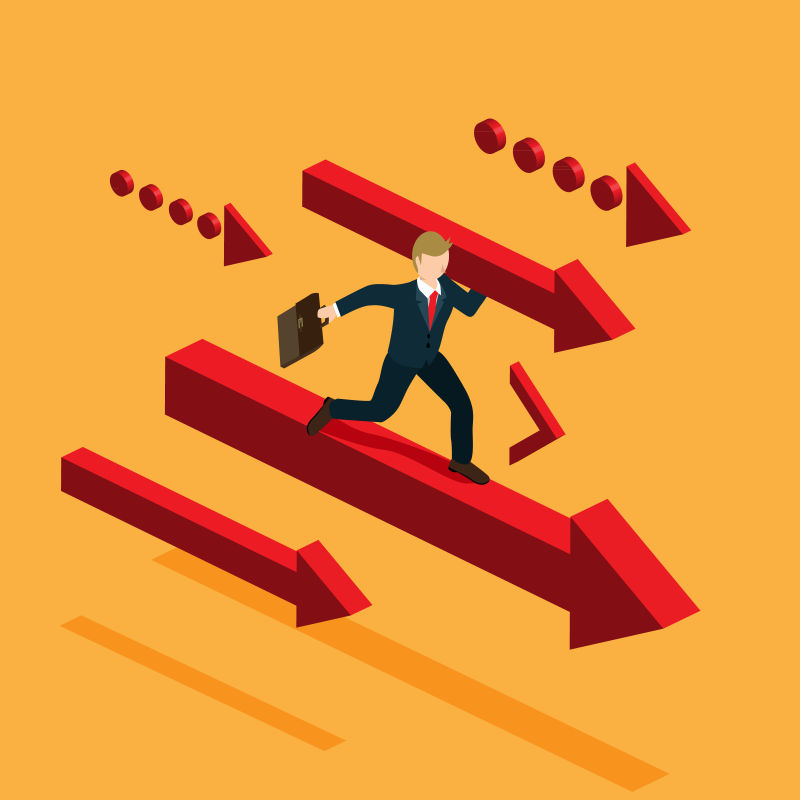 红箭头商人等距创意矢量平面设计