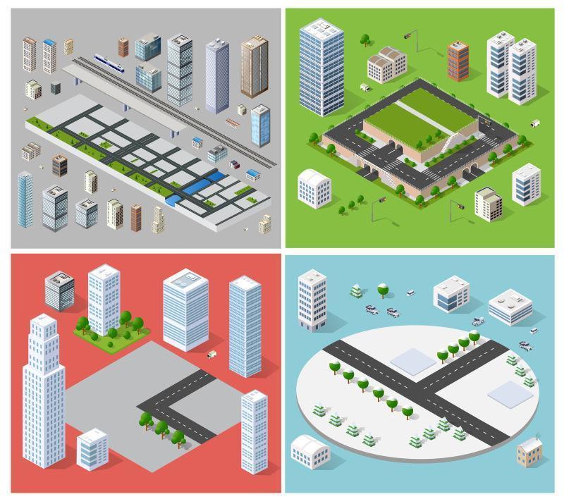 矢量等距建筑城市景观设计