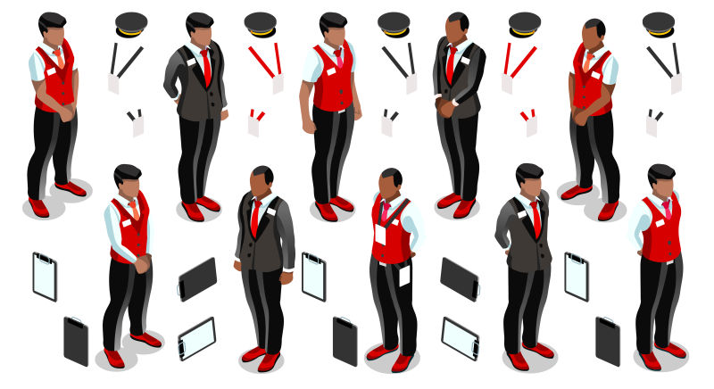 矢量男性接待员等距人物