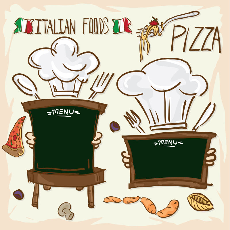 意大利食品物件绘制矢量平面设计