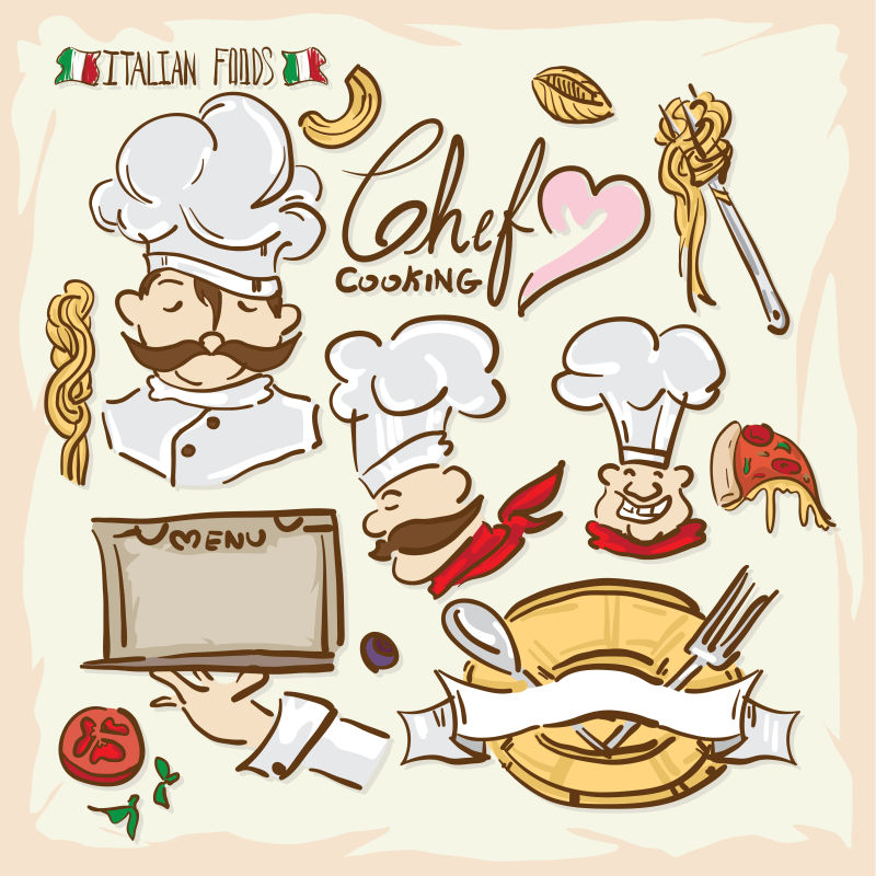 意大利食品画平面设计矢量
