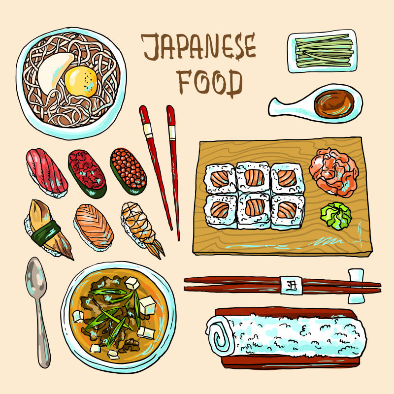 矢量手绘日本料理美食