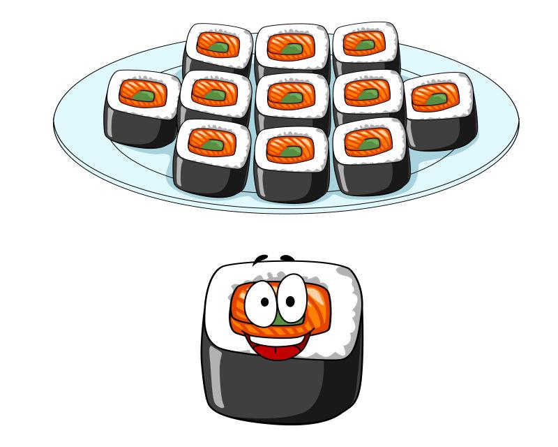 矢量卡通寿司套装