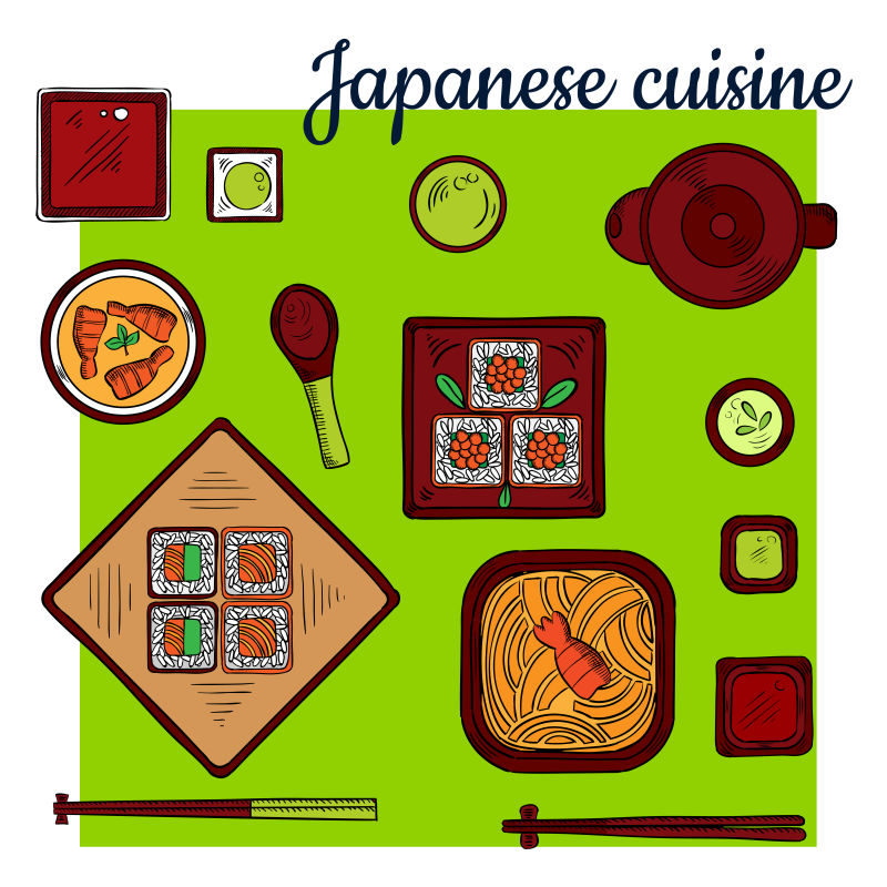 矢量日本料理素食海鲜菜肴