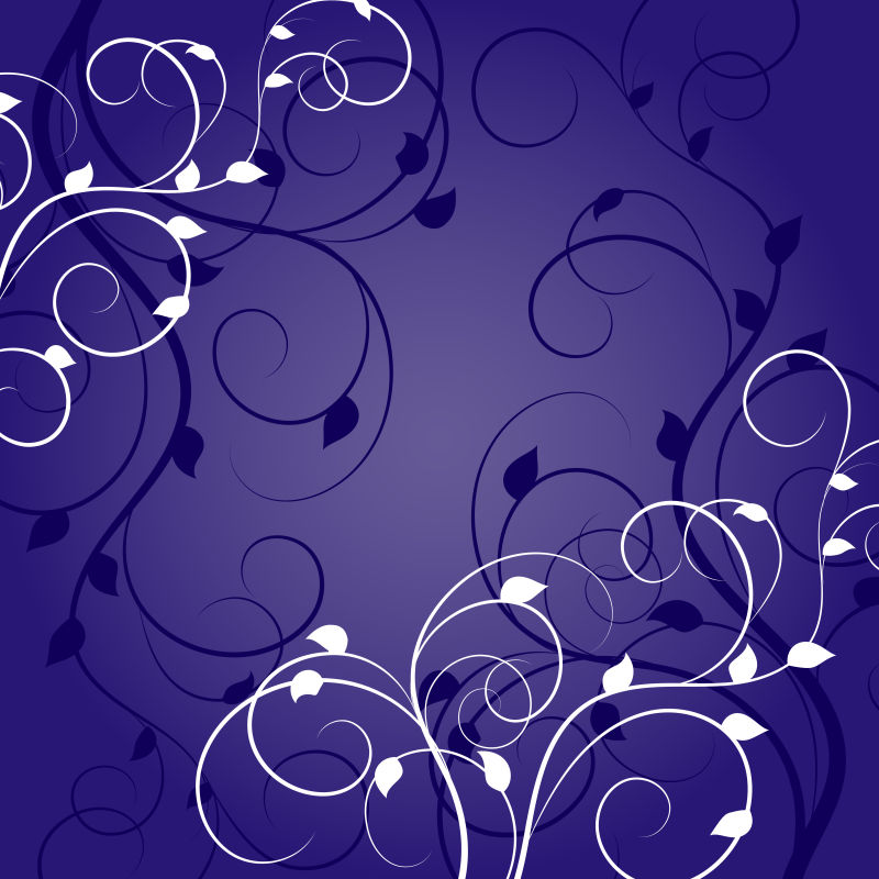 矢量白色植物在深蓝色背景中