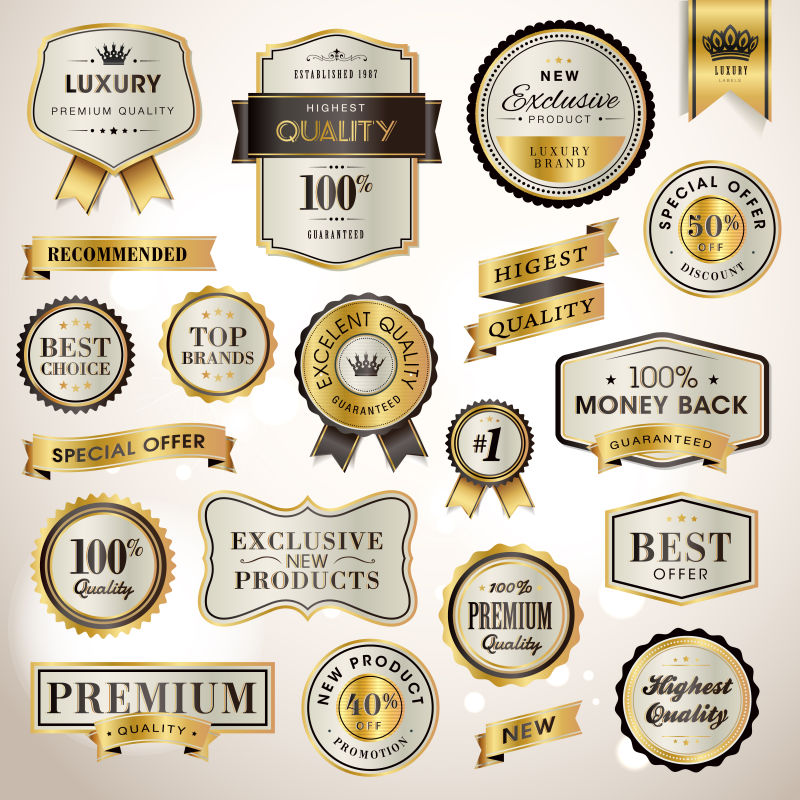 创意矢量金色徽章平面设计