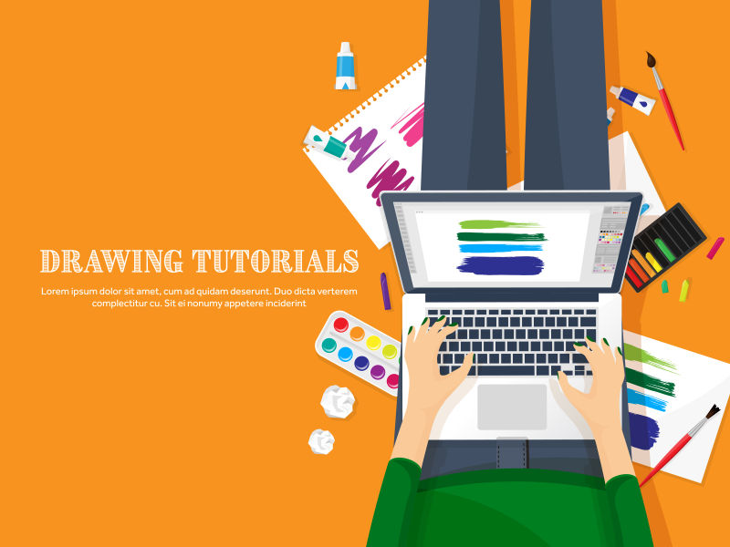 创意矢量设计师的桌面平面插图