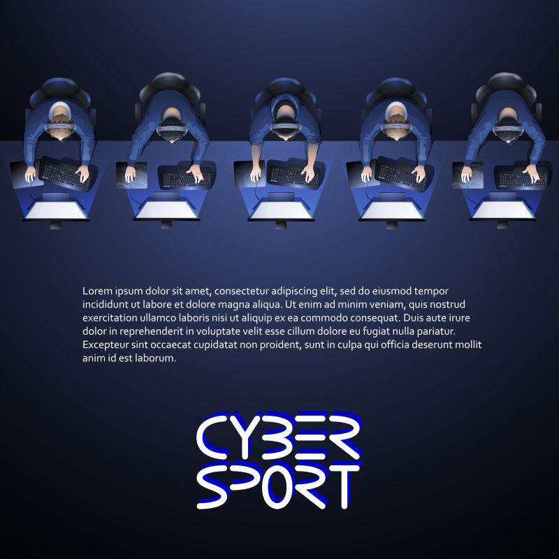 矢量游戏玩家坐在电脑前桌子上