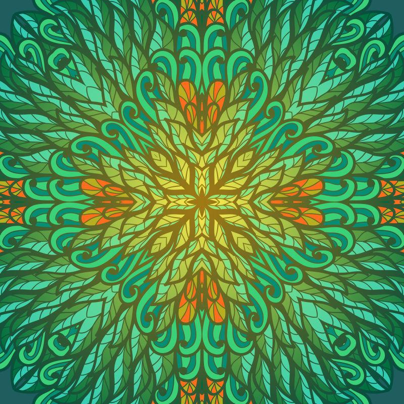 花卉蓝色与绿色轨道模式矢量插图