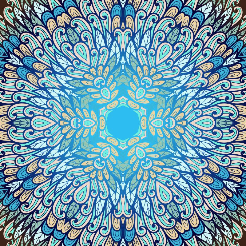 花样花束与蓝色暴风雨模式矢量插图