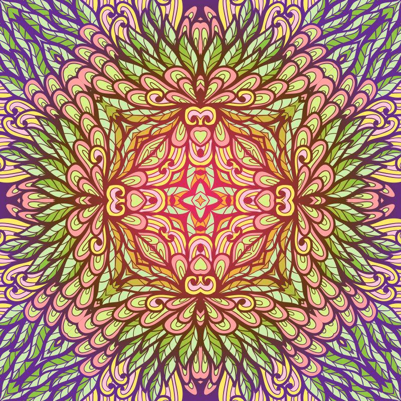 紫罗兰与绿色的花卉轨道模式矢量插图