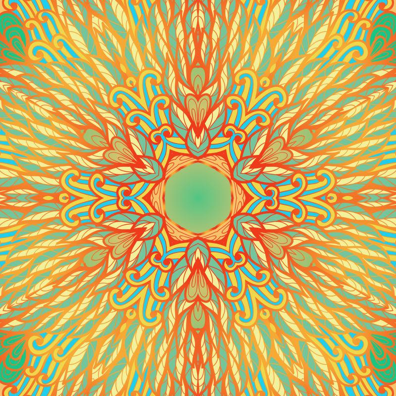 蓝色和黄色的花手制定矢量装饰图案