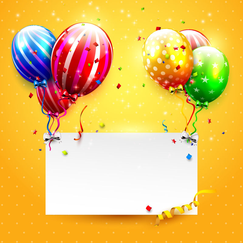 空白卡片和彩色气球矢量设计