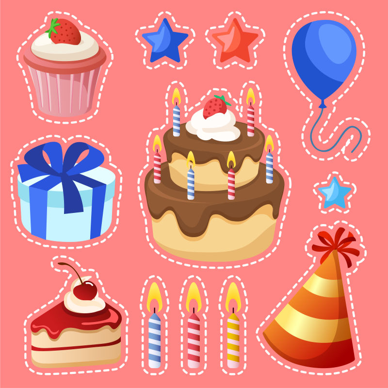 生日主题贴纸矢量设计
