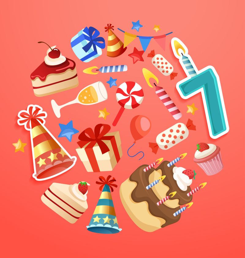 粉色的生日贺卡矢量设计