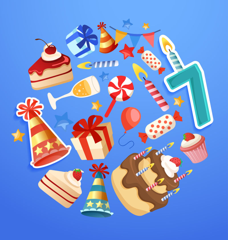 生日主题贺卡插图矢量设计