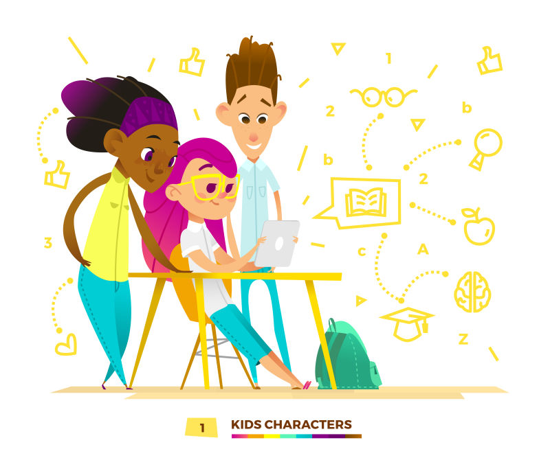 学校里的学生矢量插图