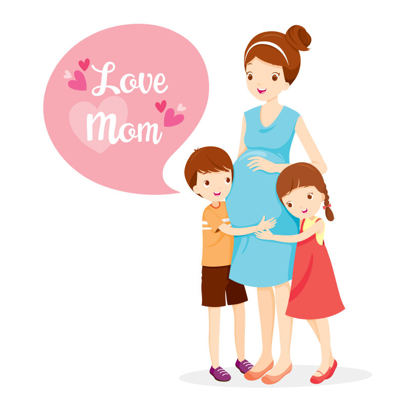 矢量孩子与怀孕的母亲