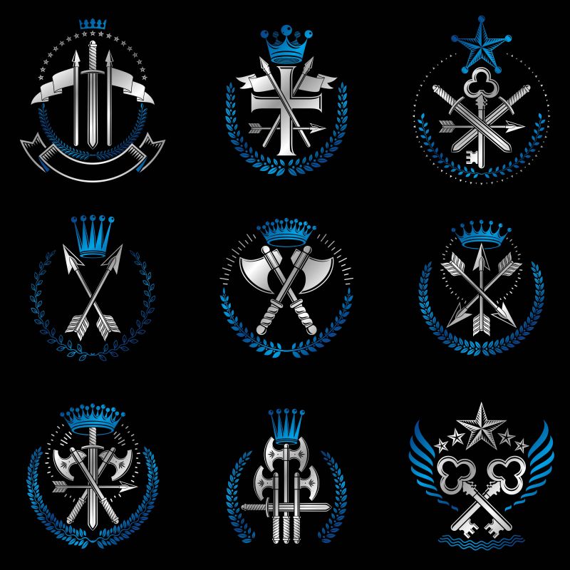 创意矢量武器元素的老式徽章设计