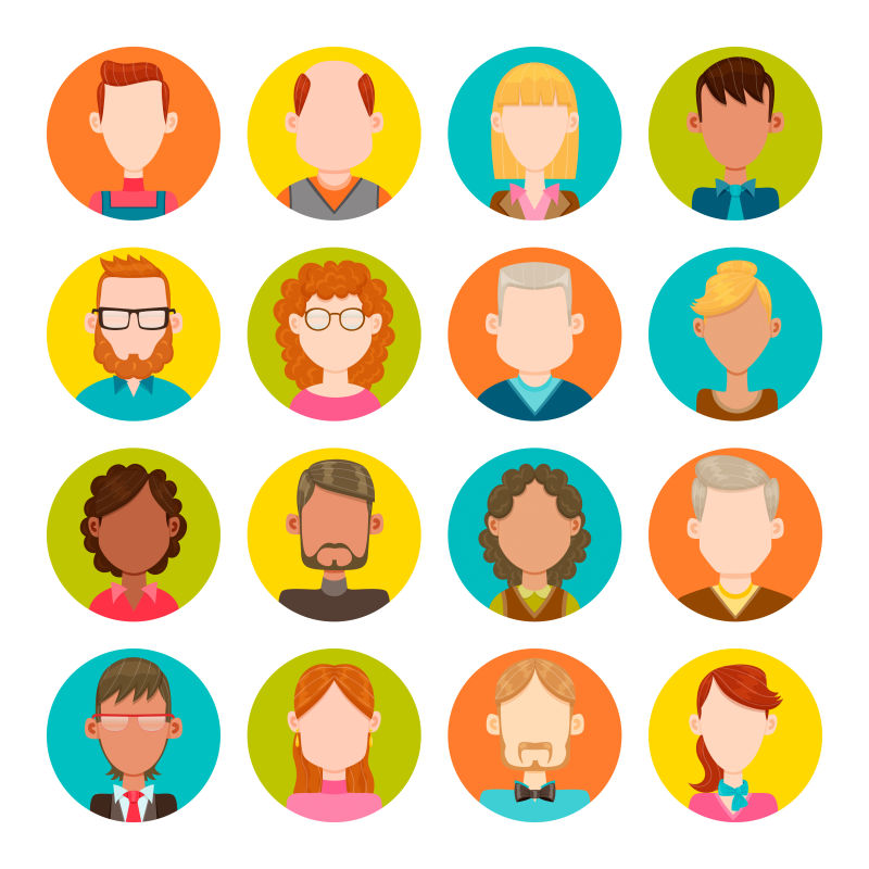 创意矢量彩色男女肖像卡通插图