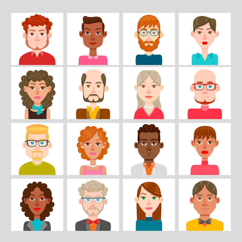 抽象矢量现代男女的卡通肖像插图设计